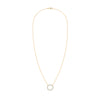 Rosecliff open circle necklace with sixteen alternating 2 mm round cut aquamarines & diamonds prong set in 14k yellow gold
