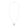 Rosecliff open circle necklace with sixteen 2 mm faceted round cut rubies prong set in 14k yellow gold
