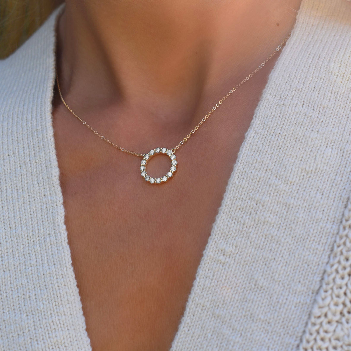 14K Gold Diamond Sun Circle Necklace – FERKOS FJ
