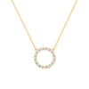 Rosecliff open circle necklace with sixteen 2 mm faceted round cut white topaz prong set in 14k yellow gold - front view
