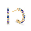 Hope Rosecliff 14k gold huggie earrings featuring nine alternating amethysts, Nantucket blue topaz and sapphires - front view