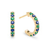 Two Rosecliff huggie earrings in 14k gold each featuring nine alternating 2mm round cut sapphires and emeralds - front view