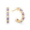 Two Rosecliff huggie earrings in 14k gold each featuring nine alternating 2mm round cut amethysts and diamonds - front view