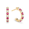 Two Rosecliff huggie earrings in 14k gold each featuring nine alternating 2mm round cut rubies and diamonds - front view