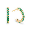 Rosecliff huggie earrings in 14k yellow gold each featuring nine 2mm faceted round cut prong set emeralds - front view