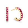 Two Rosecliff huggie earrings in 14k yellow gold each featuring nine 2mm faceted round cut prong set rubies - front view