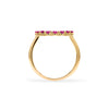 Rosecliff open circle ring featuring sixteen 2 mm faceted round cut rubies prong set in 14k yellow gold - standing view
