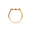 Rosecliff open circle ring featuring alternating 2 mm faceted garnets and diamonds prong set in 14k gold - standing view