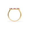Rosecliff open circle ring featuring alternating 2 mm round cut rubies and diamonds prong set in 14k gold - standing view