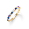 Hope Rosecliff stackable ring in 14k yellow gold featuring eleven 2 mm faceted amethysts, Nantucket blue topaz and sapphires