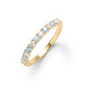 Rosecliff stackable ring featuring eleven alternating 2mm Nantucket blue topaz & diamonds prong set in 14k gold - front view