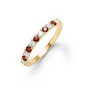 Rosecliff stackable ring featuring eleven alternating 2mm garnets and diamonds prong set in 14k yellow gold - front view