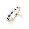 Rosecliff stackable ring featuring eleven alternating 2mm sapphires and diamonds prong set in 14k yellow gold - front view