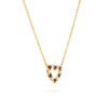 Rosecliff Heart Necklace featuring twelve alternating garnets and diamonds prong set in 14k yellow Gold - angled view