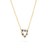 Rosecliff Heart Necklace featuring twelve alternating sapphires and diamonds prong set in 14k yellow Gold - angled view