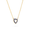 Rosecliff Heart Necklace featuring twelve faceted round cut sapphires prong set in 14k yellow Gold - angled view