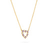 Rosecliff Heart Necklace featuring twelve alternating amethysts and diamonds prong set in 14k yellow Gold - angled view