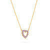 Rosecliff Heart Necklace featuring twelve faceted round cut amethysts prong set in 14k yellow Gold - angled view