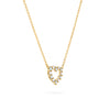 Rosecliff Heart Necklace featuring twelve alternating aquamarines and diamonds prong set in 14k yellow Gold - angled view