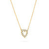 Rosecliff Heart Necklace featuring twelve faceted round cut aquamarines prong set in 14k yellow Gold - angled view