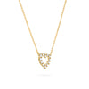 Rosecliff Heart Necklace featuring twelve faceted round cut diamonds prong set in 14k yellow Gold - angled view