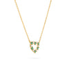 Rosecliff Heart Necklace featuring twelve alternating emeralds and diamonds prong set in 14k yellow Gold - angled view