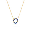 Rosecliff small open circle necklace featuring twelve 2 mm faceted round cut sapphires prong set in 14k gold - angled view