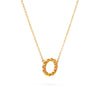 Rosecliff small circle necklace featuring twelve 2mm faceted round cut citrines prong set in 14k yellow gold - angled view