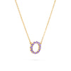 Rosecliff small circle necklace featuring twelve 2mm faceted round cut amethysts prong set in 14k yellow gold - angled view
