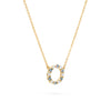 Rosecliff small open circle necklace with twelve alternating 2 mm alexandrites & diamonds prong set in 14k gold - angled view