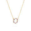 Rosecliff small open circle necklace with twelve alternating 2 mm amethysts & diamonds prong set in 14k gold - angled view
