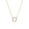 Rosecliff small open circle necklace with 12 alternating Nantucket blue topaz & diamonds prong set in 14k gold - angled view