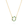 Rosecliff small open circle necklace with twelve alternating 2 mm emeralds & diamonds prong set in 14k gold - angled view