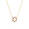 Rosecliff small open circle necklace with 12 alternating 2 mm garnets & diamonds prong set in 14k gold - angled view