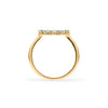 Rosecliff small open circle ring featuring twelve 2 mm faceted round cut aquamarines prong set in 14k gold - standing view