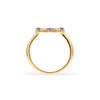 Rosecliff small open circle ring featuring alternating 2 mm amethysts and diamonds prong set in 14k gold - standing view