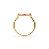Rosecliff small open circle ring featuring alternating 2 mm rubies and diamonds prong set in 14k gold - standing view