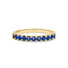 Rosecliff stackable ring featuring eleven 2 mm faceted round cut sapphires prong set in 14k yellow gold