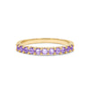 Rosecliff stackable ring featuring eleven 2 mm faceted round cut amethysts prong set in 14k yellow gold