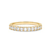 Rosecliff stackable ring featuring eleven 2 mm faceted round cut diamonds prong set in 14k yellow gold