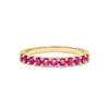 Rosecliff stackable ring featuring eleven 2 mm faceted round cut rubies prong set in 14k yellow gold