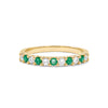 Rosecliff stackable ring featuring eleven alternating 2mm faceted round cut emeralds and diamonds prong set in 14k gold