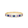 Hope Rosecliff stackable ring in 14k gold featuring eleven 2 mm round cut amethysts, Nantucket blue topaz and sapphires