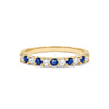 Rosecliff stackable ring featuring eleven alternating 2mm faceted round cut sapphires and diamonds prong set in 14k gold