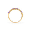 Rosecliff stackable ring featuring eleven 2 mm faceted round cut amethysts prong set in 14k yellow gold - standing view