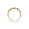 Rosecliff stackable ring featuring eleven 2 mm faceted round cut alexandrites prong set in 14k yellow gold - standing view
