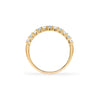 Rosecliff stackable ring featuring eleven alternating 2mm aquamarines and diamonds prong set in 14k gold - standing view