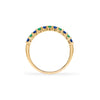 Rosecliff stackable ring featuring eleven alternating 2 mm sapphires and emeralds prong set in 14k gold - standing view