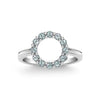 Rosecliff small open circle ring featuring twelve 2 mm faceted round cut alexandrites prong set in 14k white gold