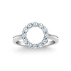 Rosecliff small open circle ring featuring twelve 2 mm faceted round cut aquamarines prong set in 14k white gold